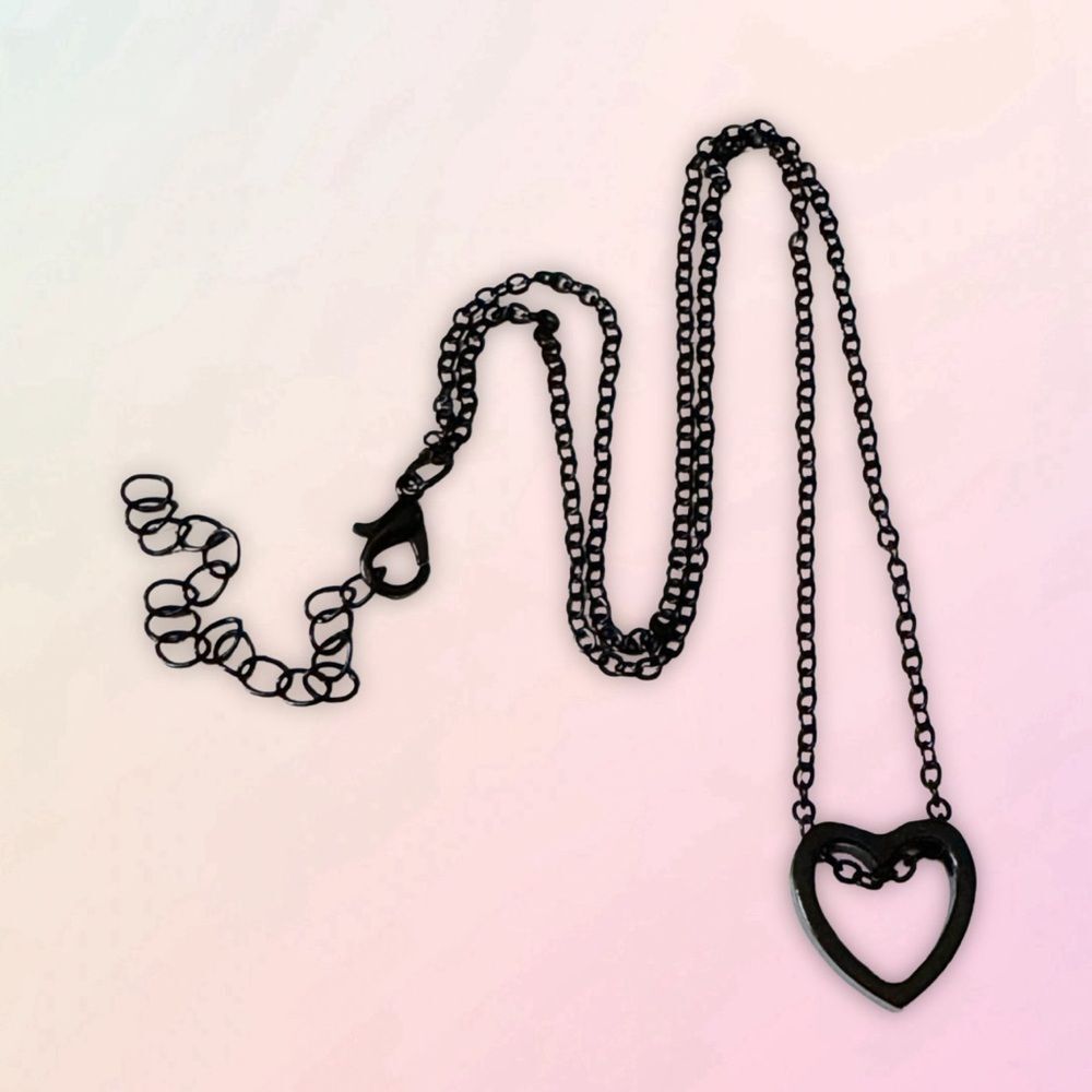 Mini, Hollow Heart, Trendy Black Coated Metal Necklace
